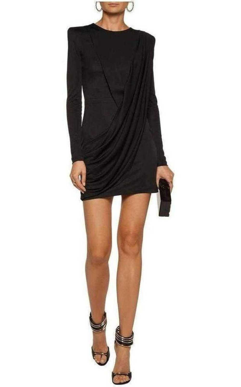 Balmain Black Voile Draped Mini Dress - image 2