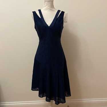 Guess Blue Black V-Neck Flare Asymmetrical Dress … - image 1