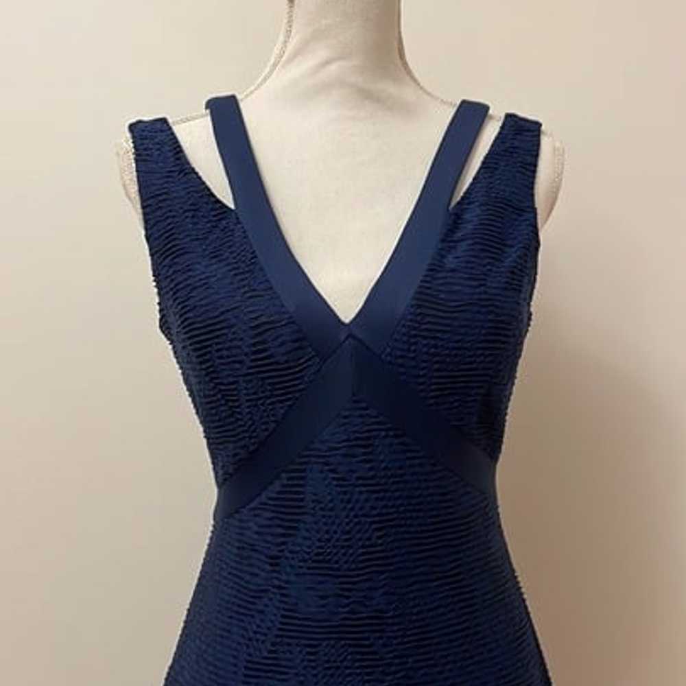 Guess Blue Black V-Neck Flare Asymmetrical Dress … - image 2