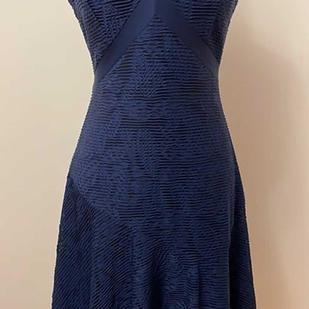 Guess Blue Black V-Neck Flare Asymmetrical Dress … - image 3