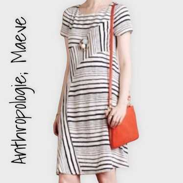 Anthropologie Maeve dark blue and white striped dr