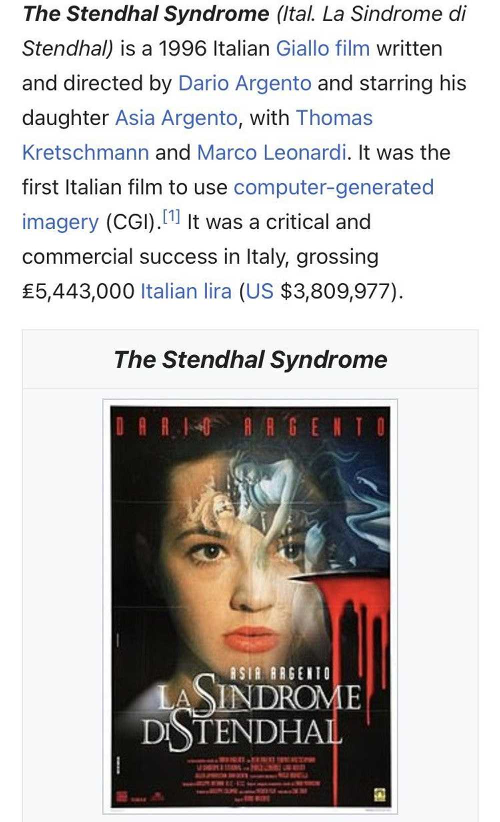 Vintage 90s The Stendhal Syndrome Italian Horror … - image 8