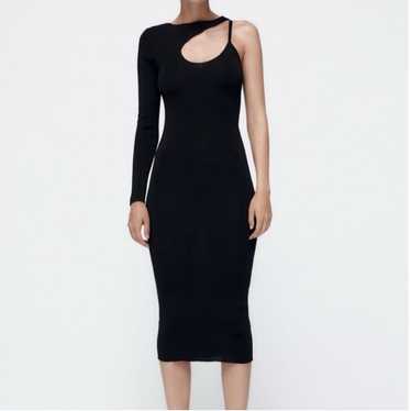 Zara Knit One Shoulder Cutout Bodycon Midi Dress S