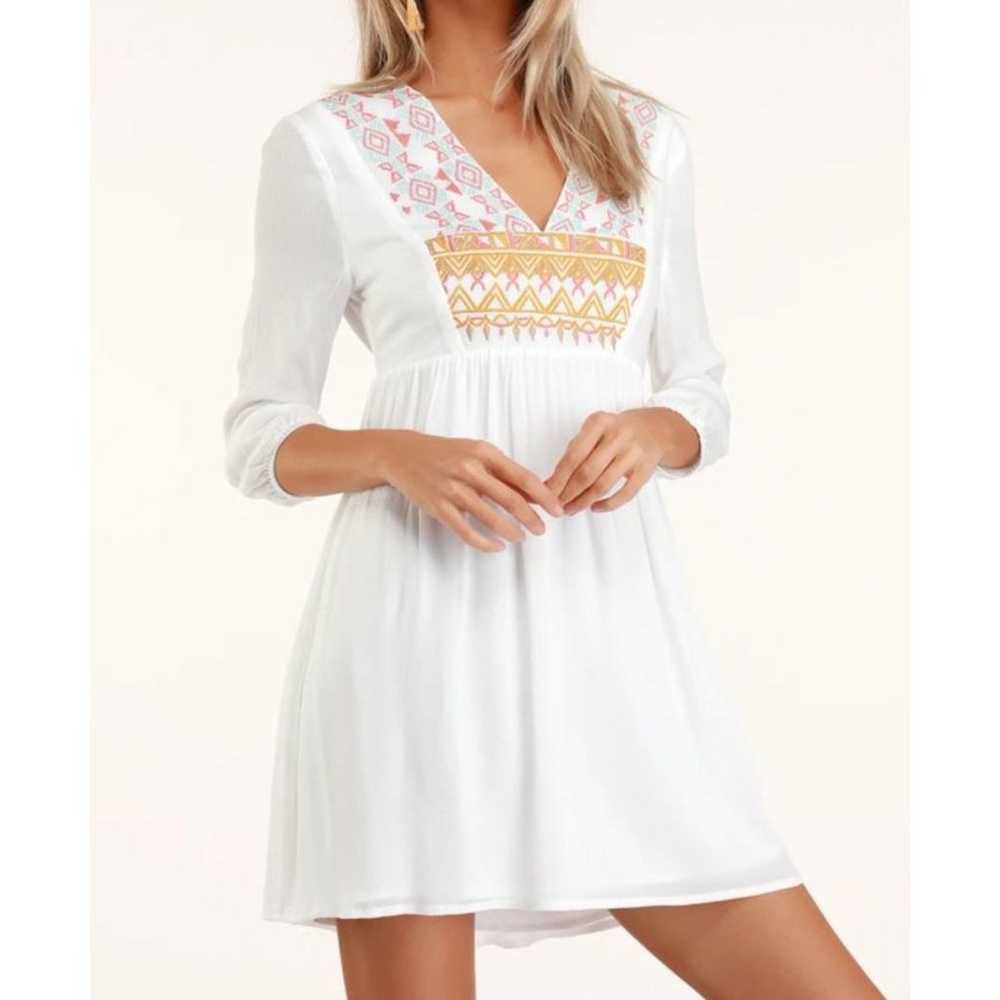 Lulu's Sunflower White Embroidered Babydoll Dress… - image 1