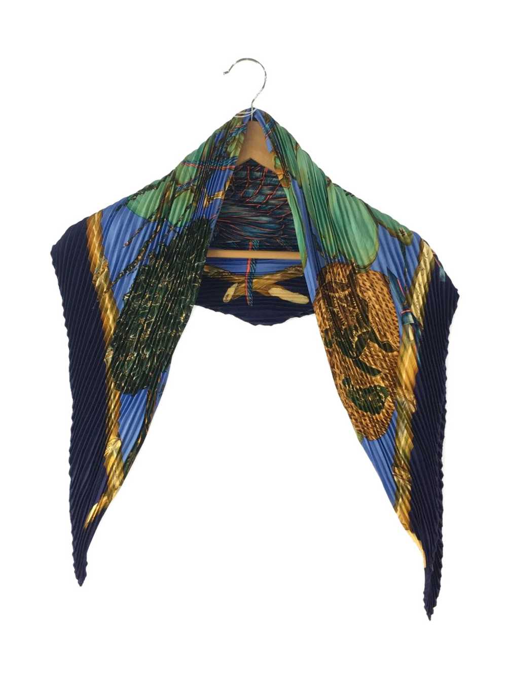 Used Hermes Pleated Scarf/V.Dawlat/Silk/Blu/Ladie… - image 1