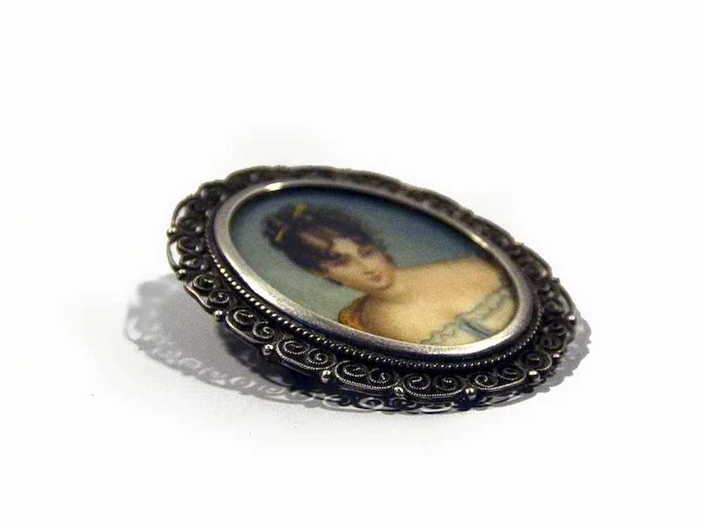 Hand painted oil miniature portrait brooch-pendan… - image 2