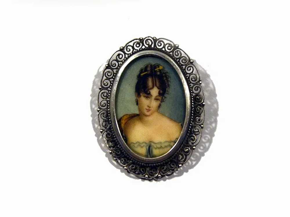 Hand painted oil miniature portrait brooch-pendan… - image 3