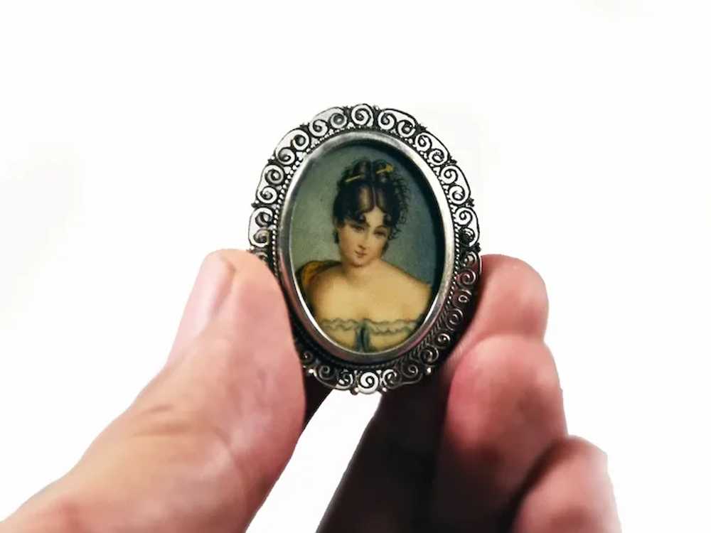 Hand painted oil miniature portrait brooch-pendan… - image 5