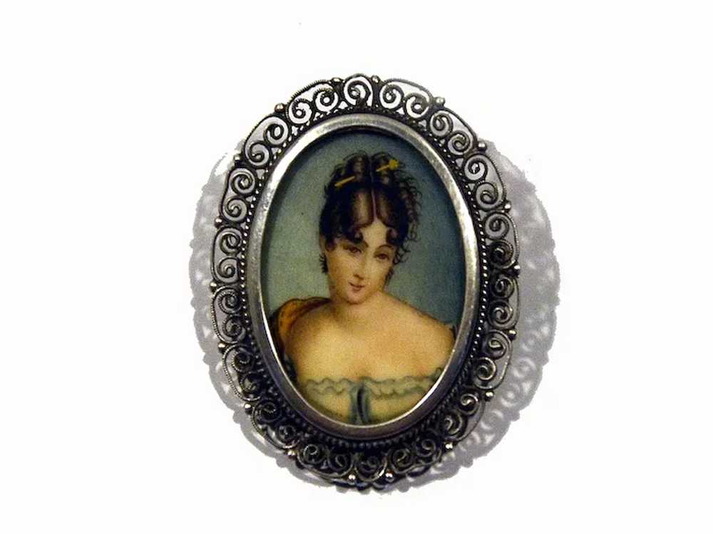 Hand painted oil miniature portrait brooch-pendan… - image 6