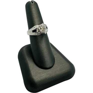 Art Deco Style 18K Diamond & Sapphire Ring