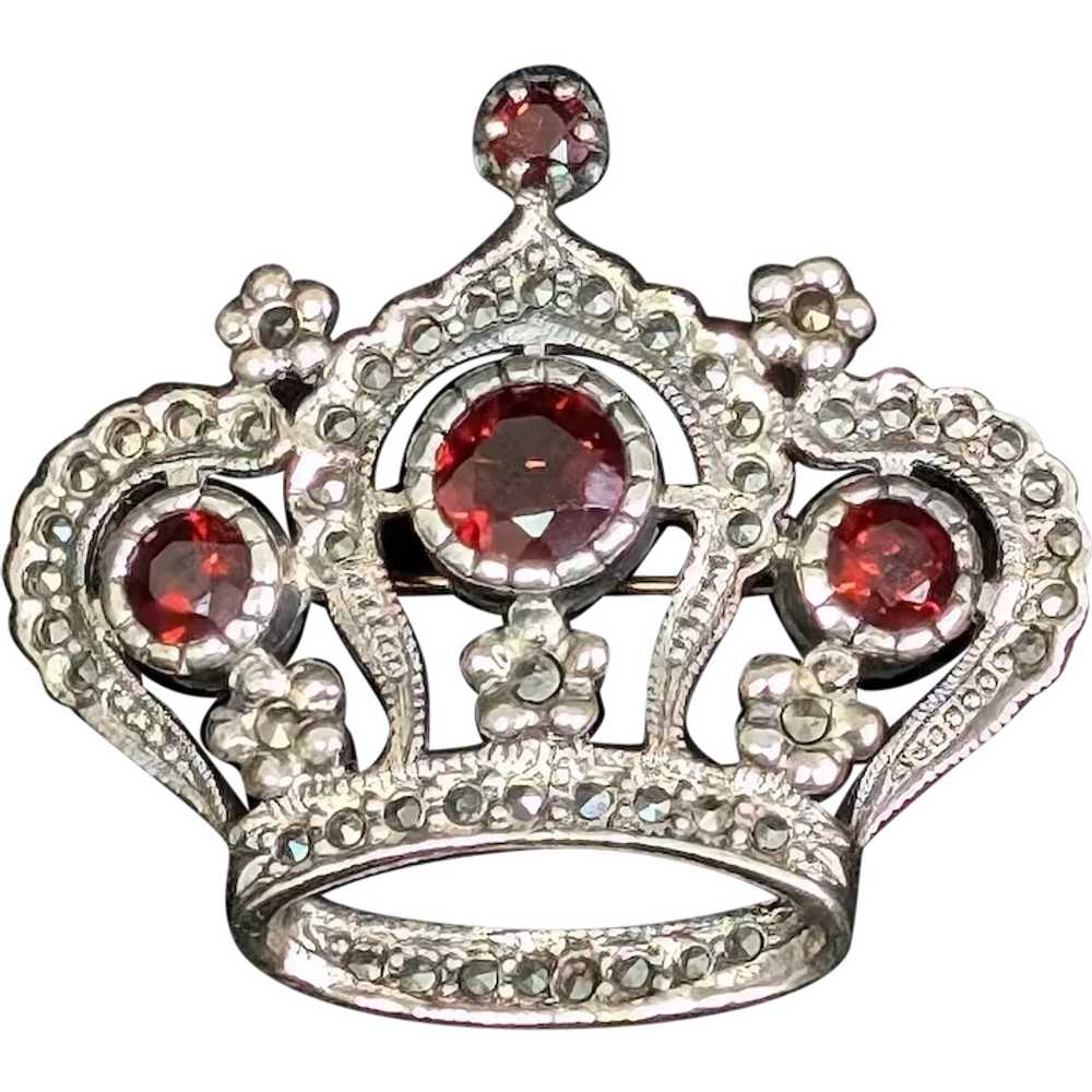 Sterling Ruby and Hematite Royal Crown Brooch - image 1