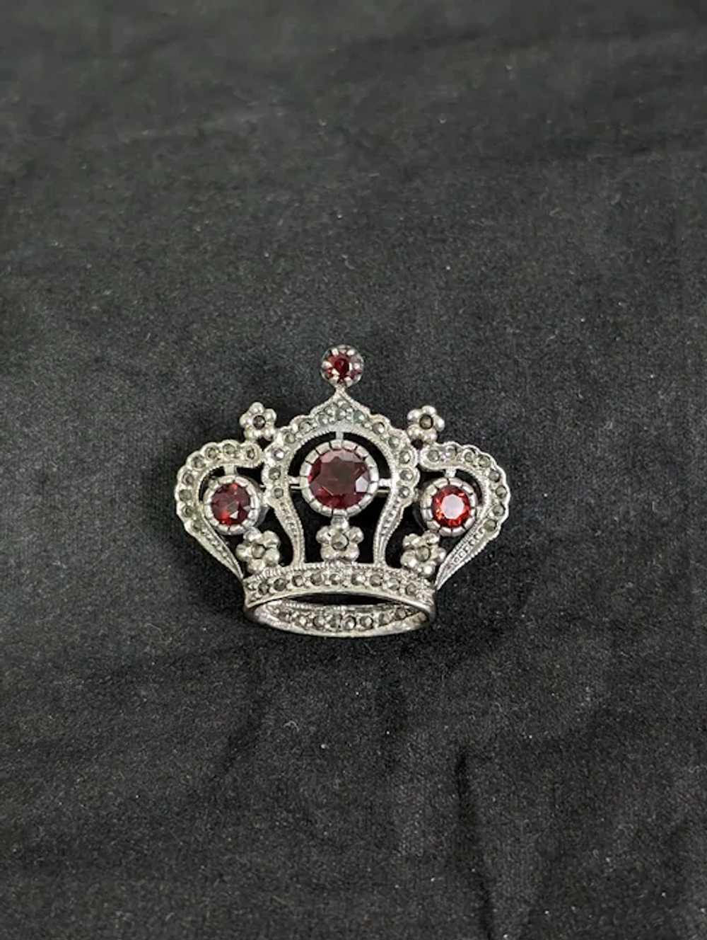 Sterling Ruby and Hematite Royal Crown Brooch - image 2