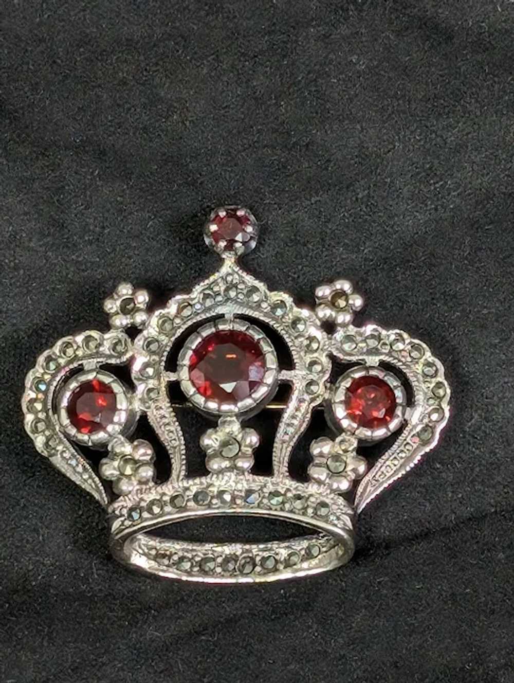 Sterling Ruby and Hematite Royal Crown Brooch - image 3