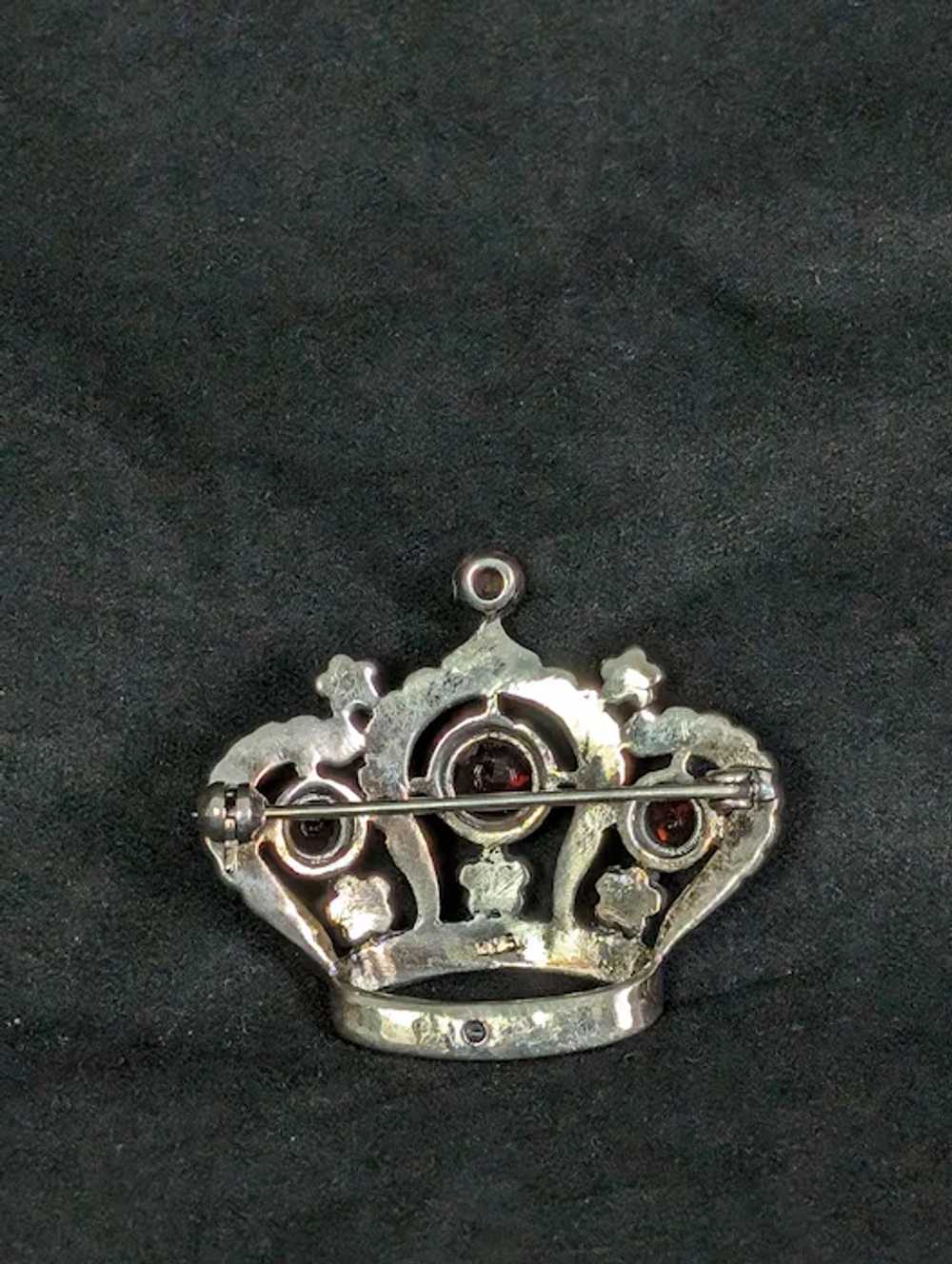 Sterling Ruby and Hematite Royal Crown Brooch - image 4