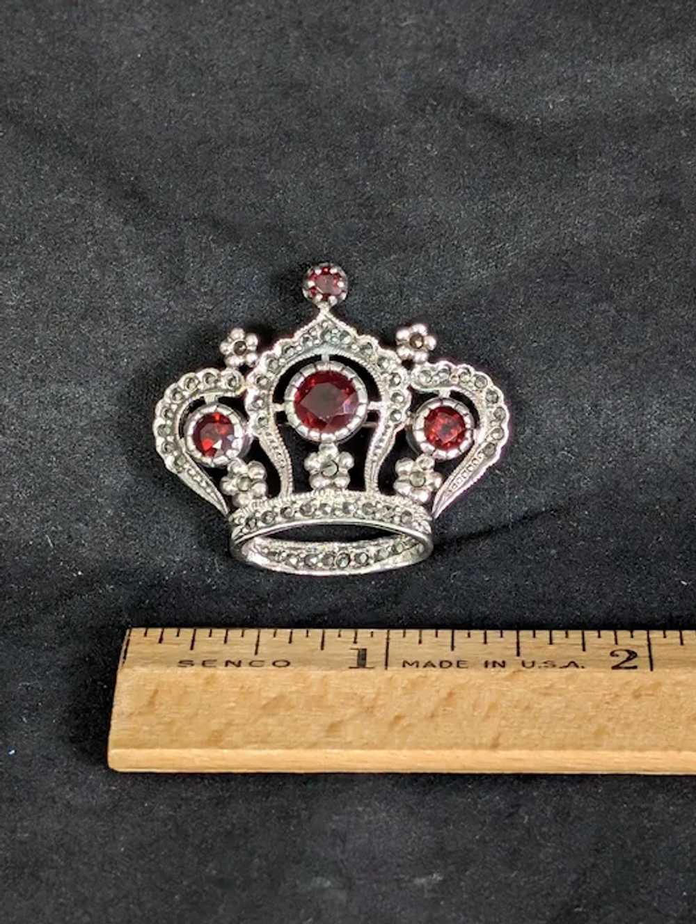 Sterling Ruby and Hematite Royal Crown Brooch - image 6