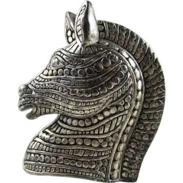 Silver Tone Horse Head Pin in Etruscan Syle