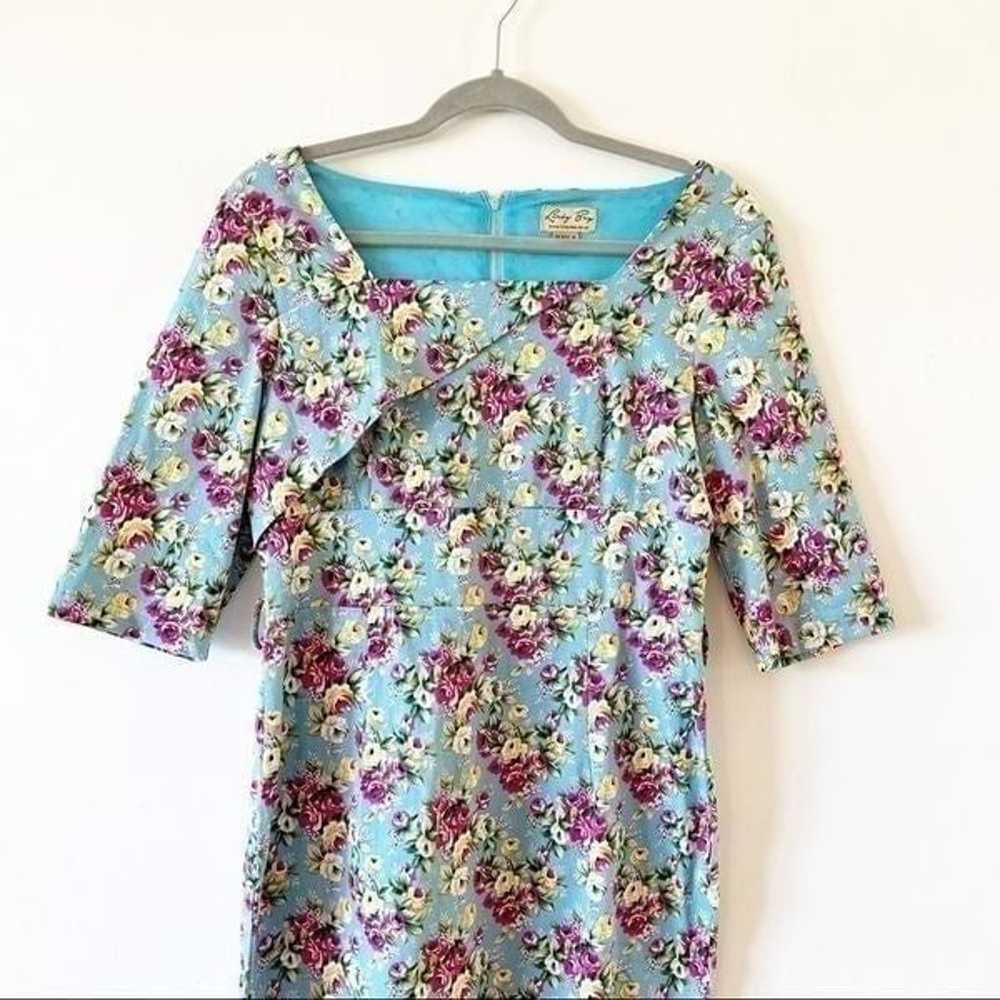 Lindy Bop Blue Floral Retro Style Pencil Dress Co… - image 9