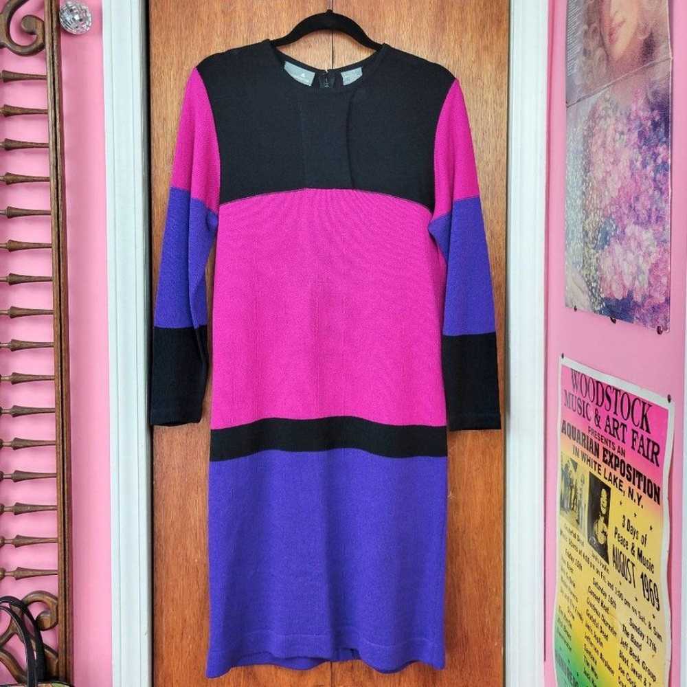 Vintage 90s Black, Pink & Purple Color Block Long… - image 4