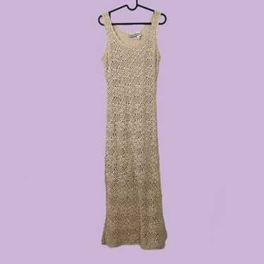 90s cream crochet long dress