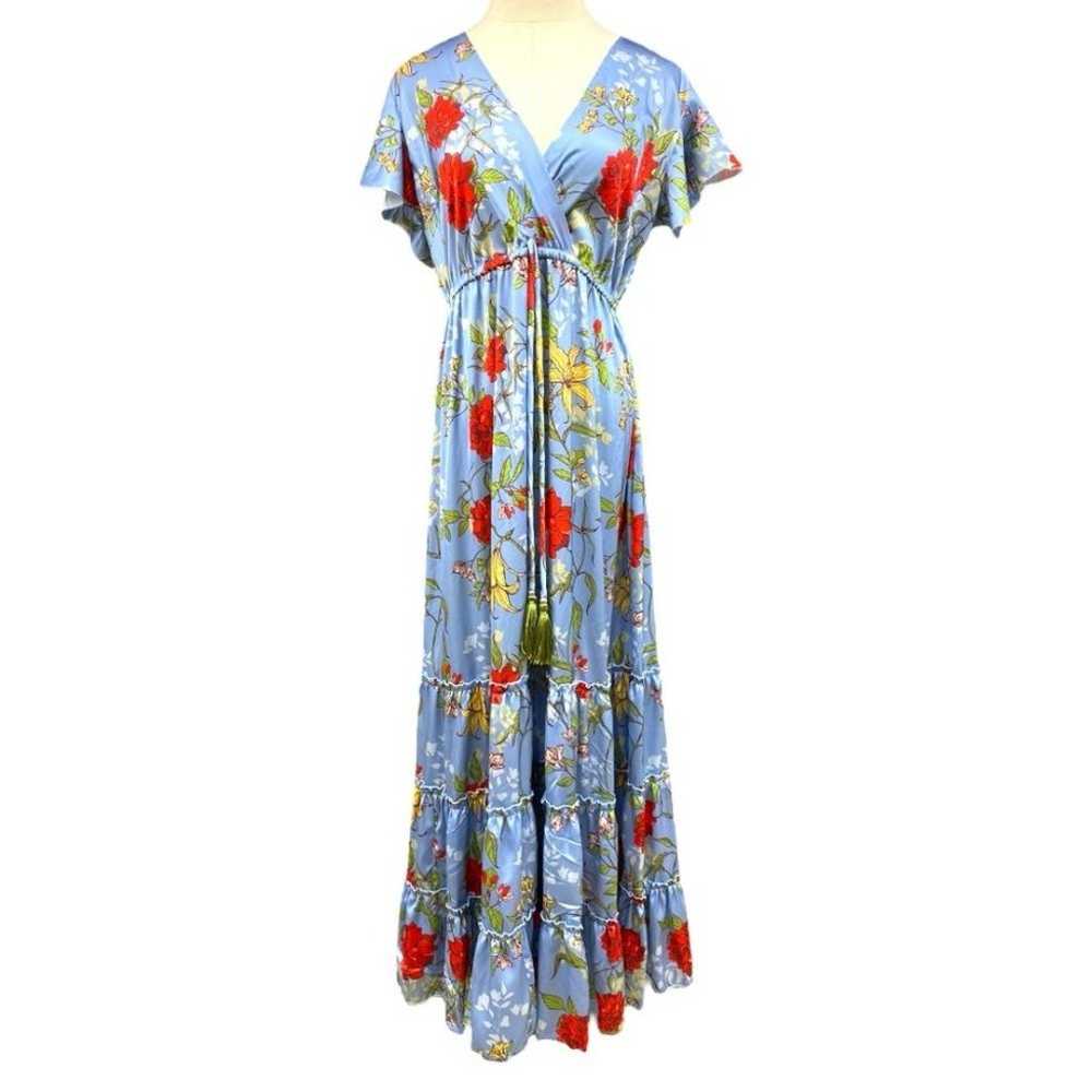 Julie Miles Silk Blend Maxi Dress in Blue Floral … - image 1