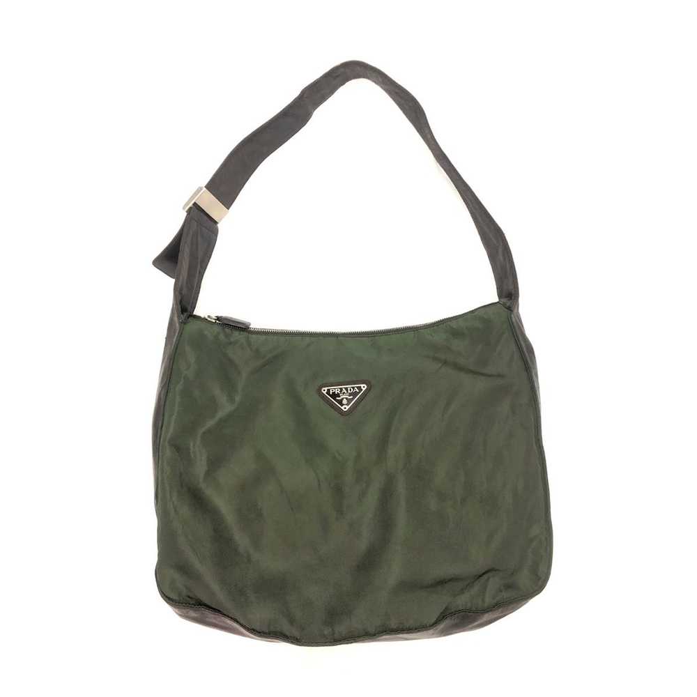 Prada Leather Trim Olive Green Nylon Shoulder Bag - image 1