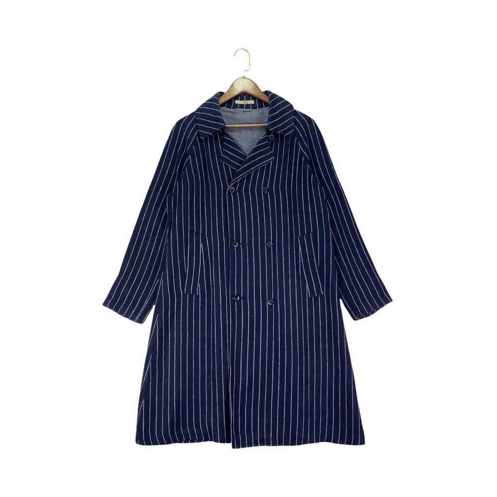 45Rpm Double Breasted Stripes Linen Long Coat Jac… - image 1