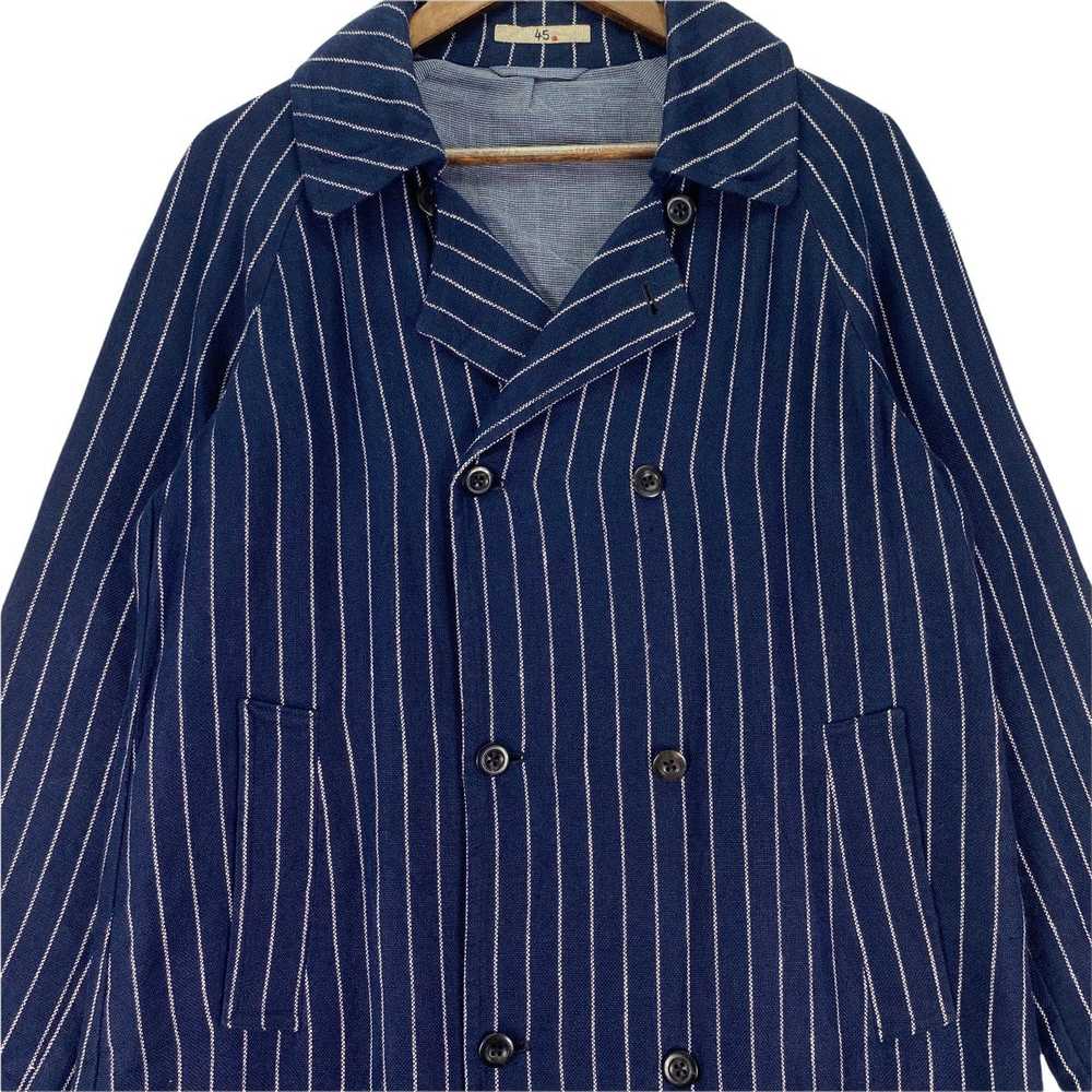 45Rpm Double Breasted Stripes Linen Long Coat Jac… - image 5