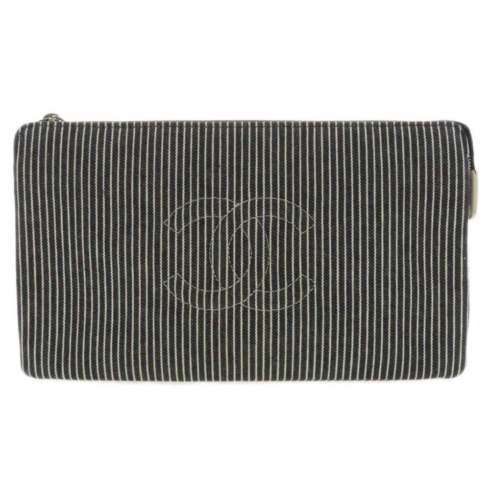Chanel CHANEL Coco Mark Stripe Pouch Canvas/Leath… - image 1