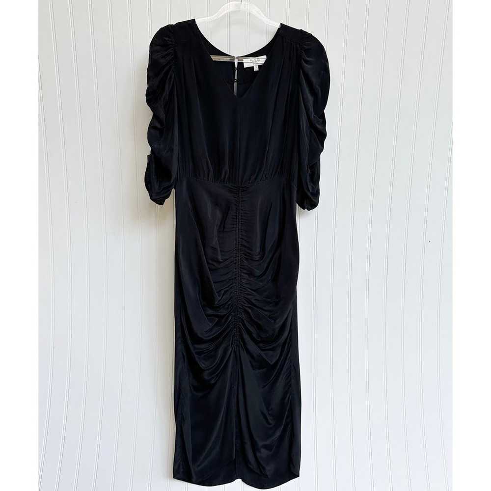 SEA New York Black Viscose Ruched Midi Dress Puff… - image 1