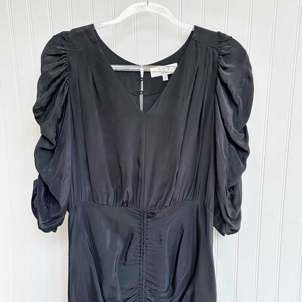 SEA New York Black Viscose Ruched Midi Dress Puff… - image 5