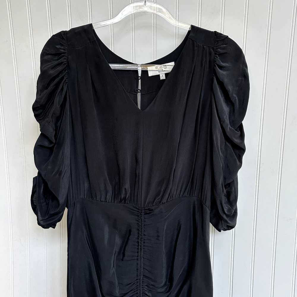 SEA New York Black Viscose Ruched Midi Dress Puff… - image 6