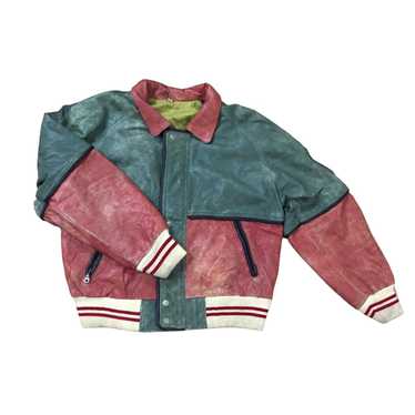 Vintage conbipel leather jacket colour block bomb… - image 1