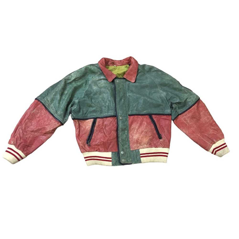 Vintage conbipel leather jacket colour block bomb… - image 3