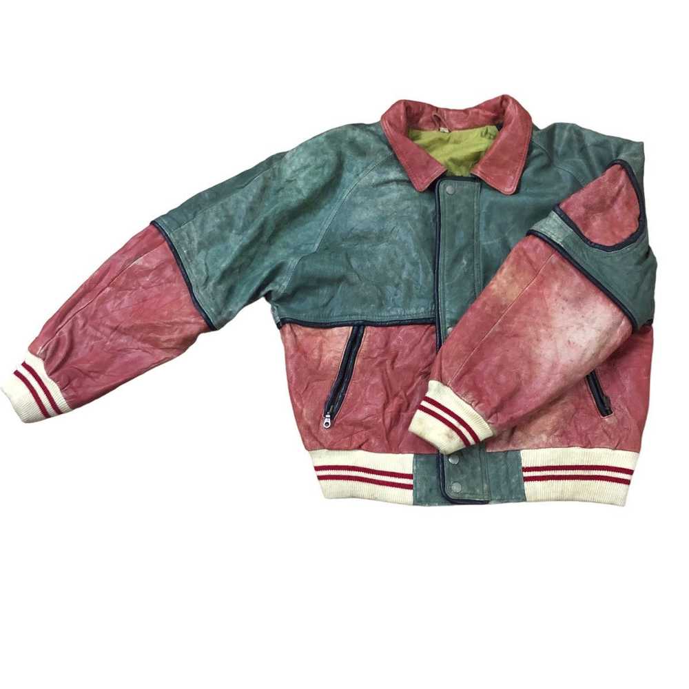 Vintage conbipel leather jacket colour block bomb… - image 8