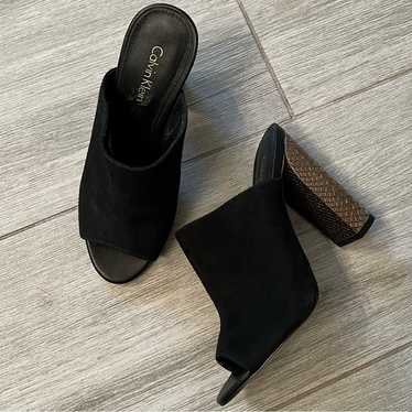 Calvin Klein Janica Suede Peep Toe Mule Sandals