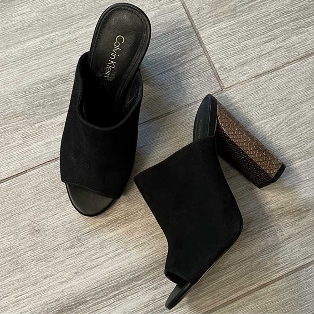Calvin Klein Janica Suede Peep Toe Mule Sandals - image 1