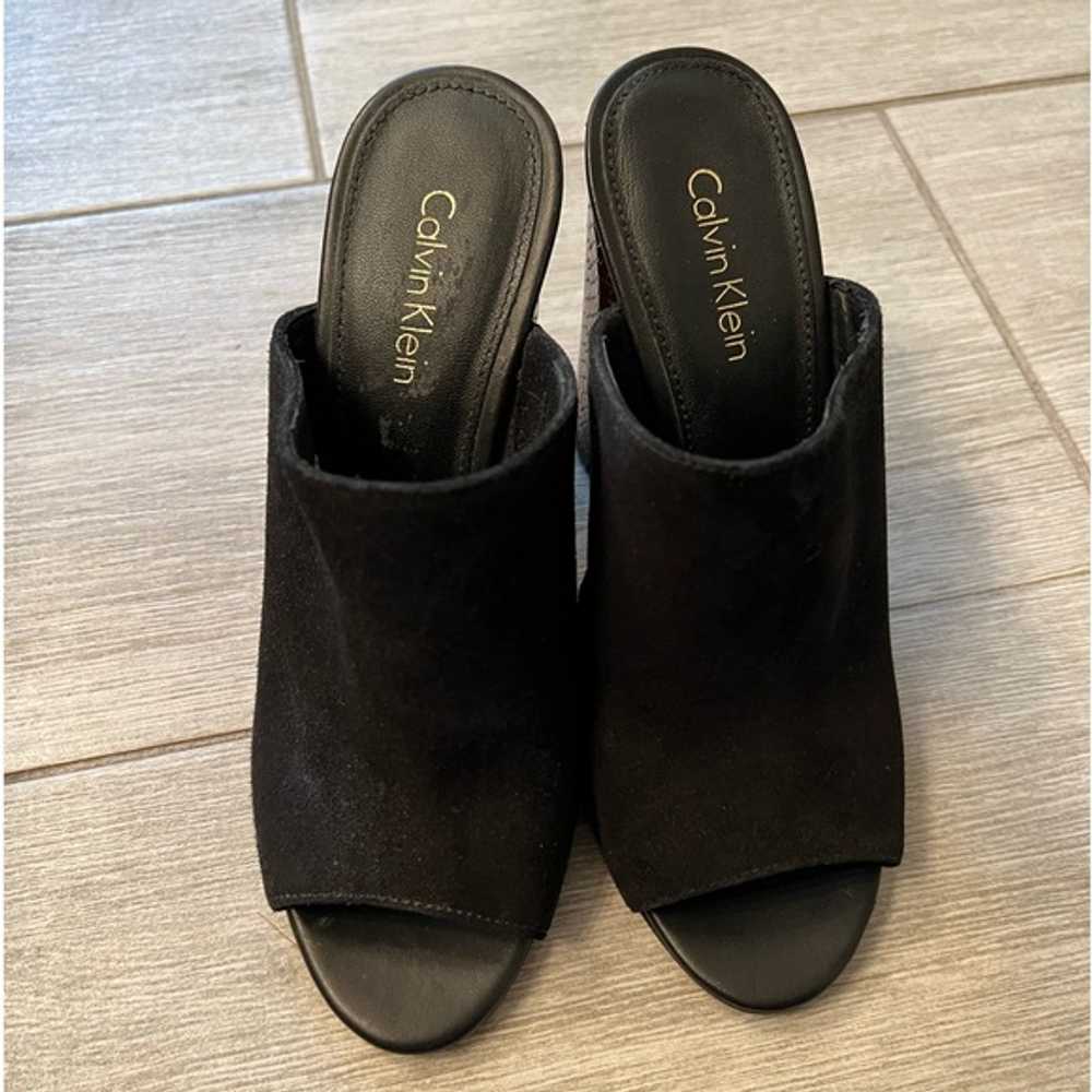 Calvin Klein Janica Suede Peep Toe Mule Sandals - image 2