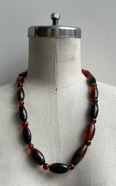 Dark Amber Barrels and Spacers Necklace with Sterl