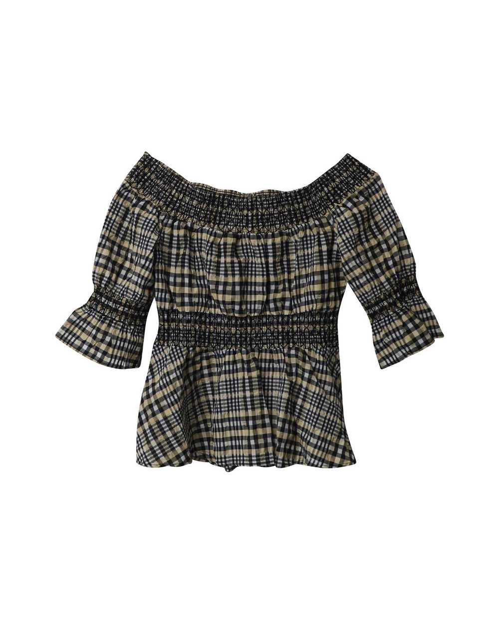 Ganni Off-Shoulder Checkered Cotton Top with Fron… - image 5
