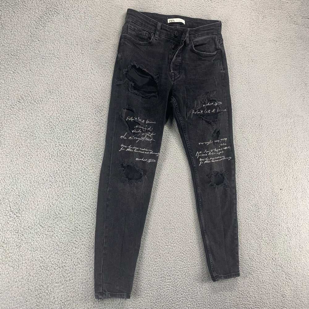 Zara Zara Jeans Womens 28 Black Distressed Button… - image 2