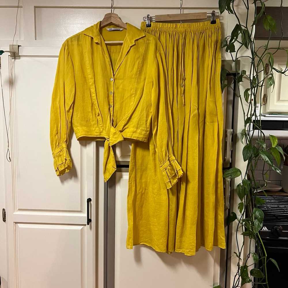 ZARA Mustard Linen Set Maxi Ramie Boho Skirt and … - image 3