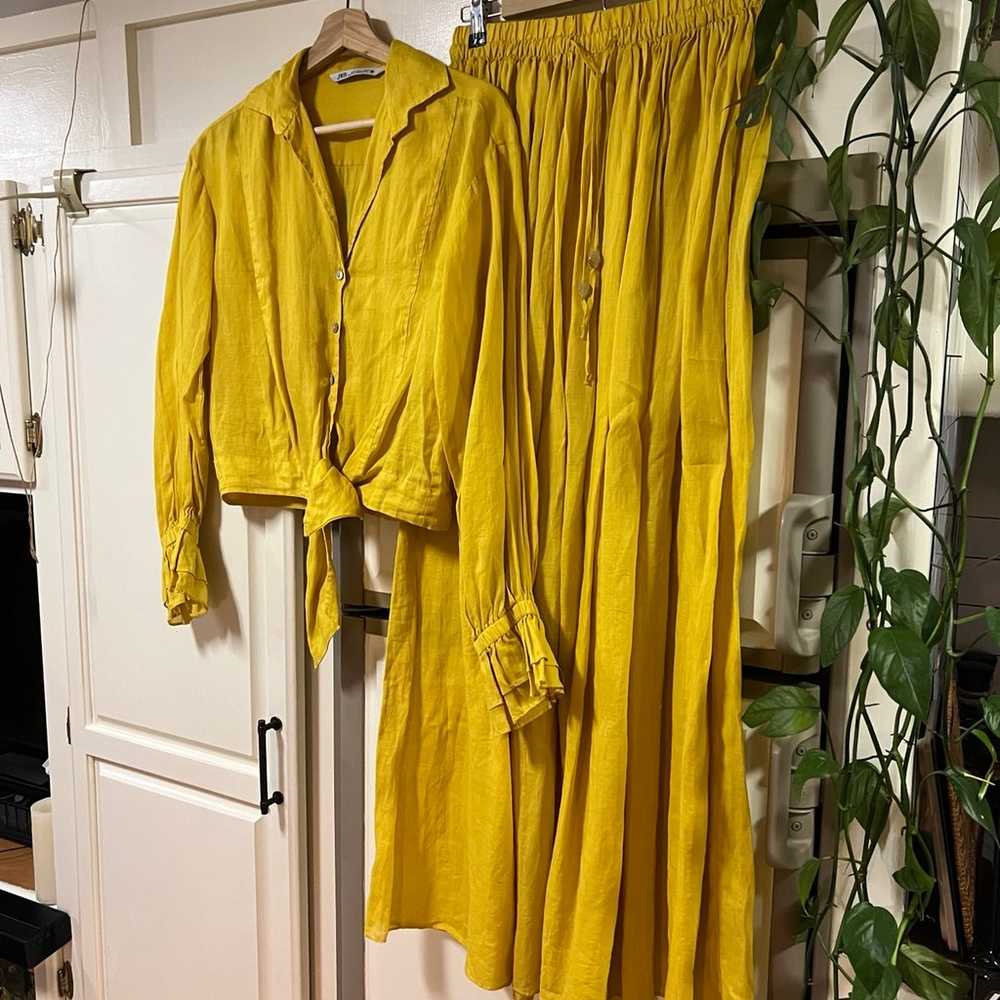 ZARA Mustard Linen Set Maxi Ramie Boho Skirt and … - image 4
