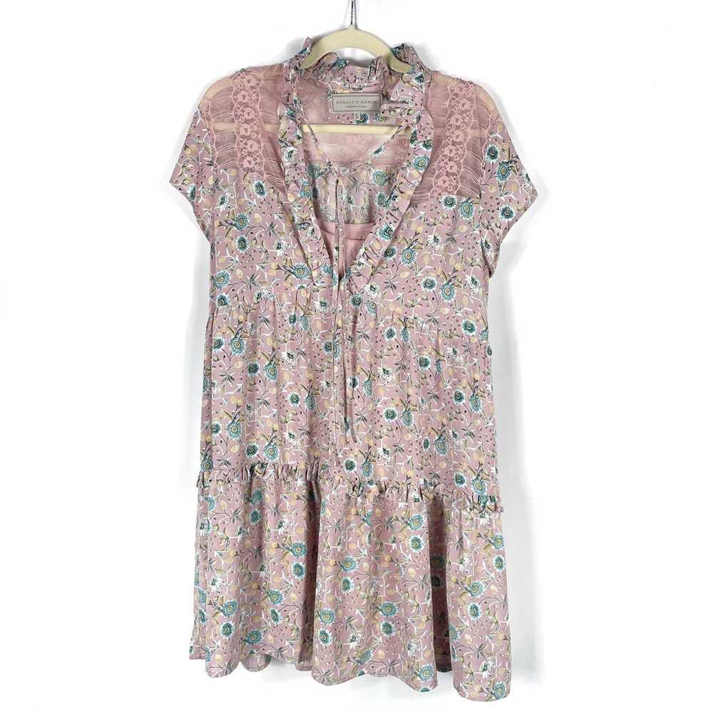 Double D Ranch Pink Floral Dress V-Neck Ruffle Ti… - image 2