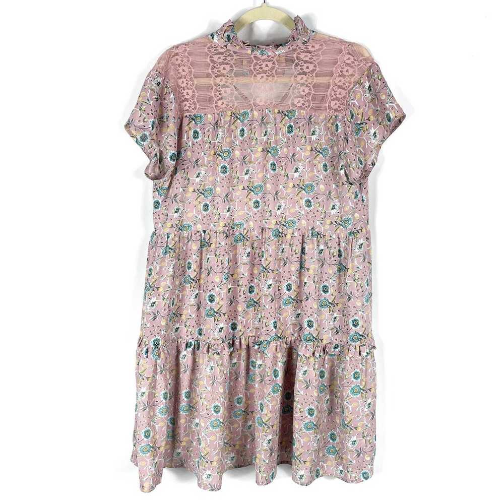 Double D Ranch Pink Floral Dress V-Neck Ruffle Ti… - image 7