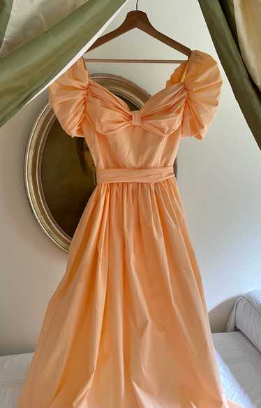 Vintage Peach Taffeta Puffed Sleeve Dress