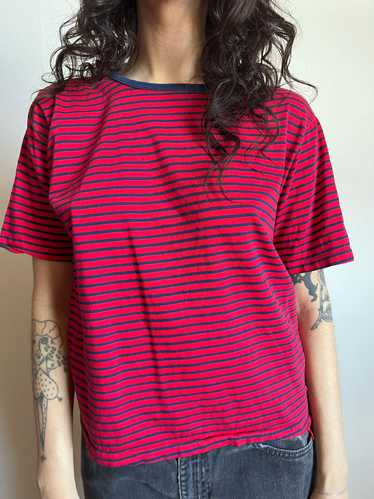 Vintage 1960's Red and Navy Striped Cotton T-Shirt