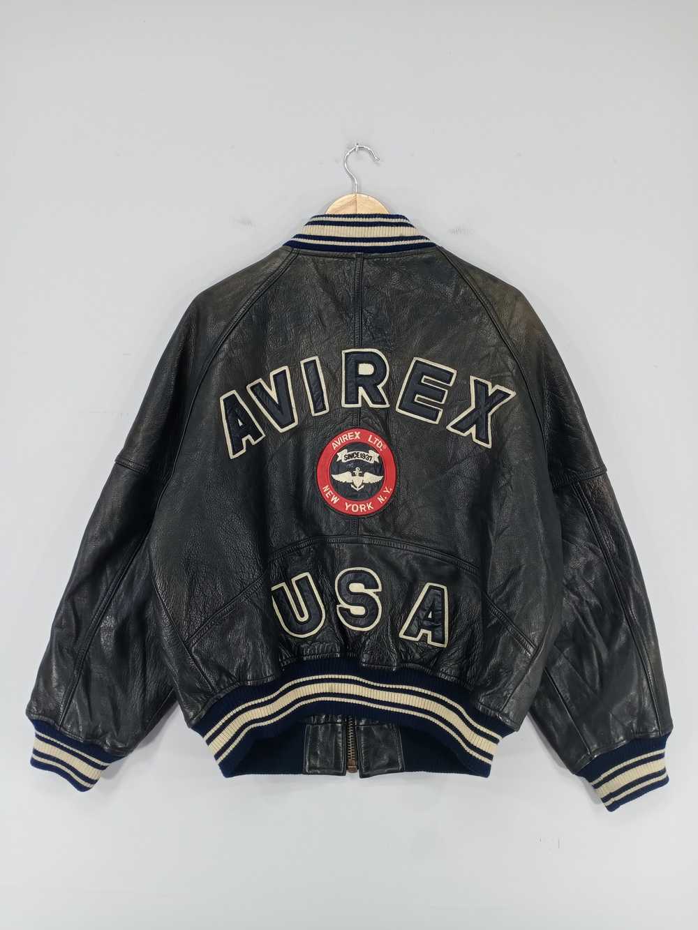 💥RARE💥Vintage Avirex Usa Spell Out Varsity Leat… - image 1