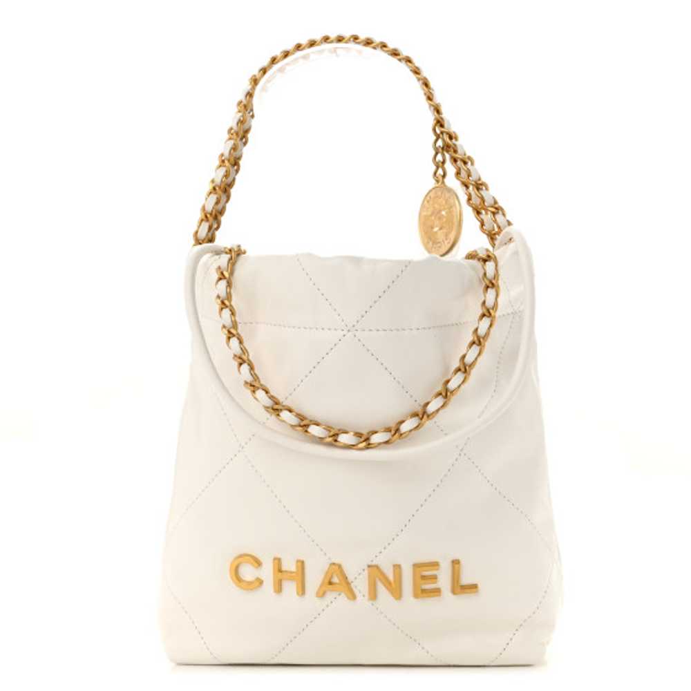 CHANEL Shiny Calfskin Quilted Mini Chanel 22 White - image 1