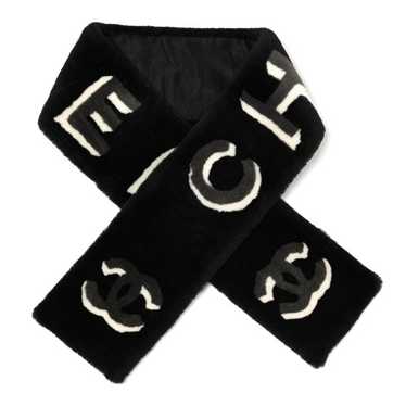 CHANEL Shearling Cashmere CC Scarf Black White - image 1