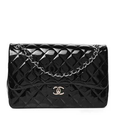 CHANEL Patent Quilted Jumbo Double Flap Black